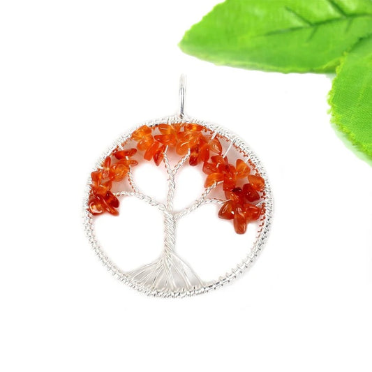 92.5 Sterling Silver Carnelian Gemstone Tree Pendant