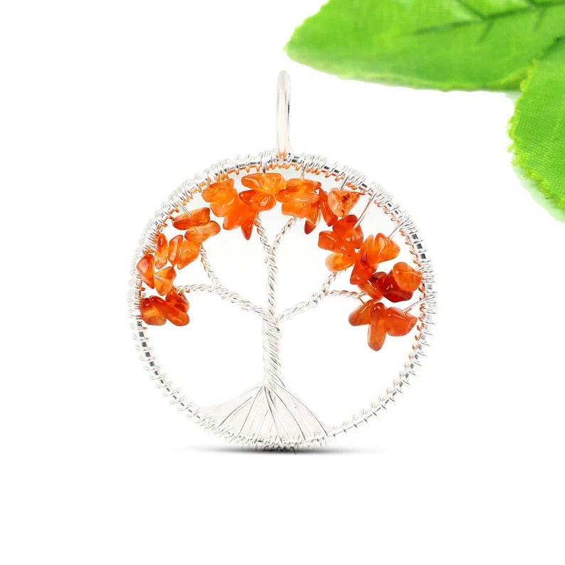 92.5 Sterling Silver Carnelian Gemstone Tree Pendant