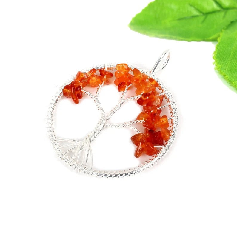 92.5 Sterling Silver Carnelian Gemstone Tree Pendant