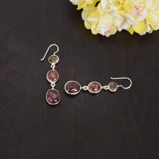 Natural Tourmaline Gemstone 92.5 Sterling Silver Earrings