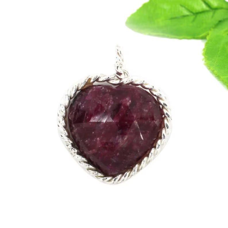 Ruby Corundum Gemstone 92.5 Sterling Silver Pendant