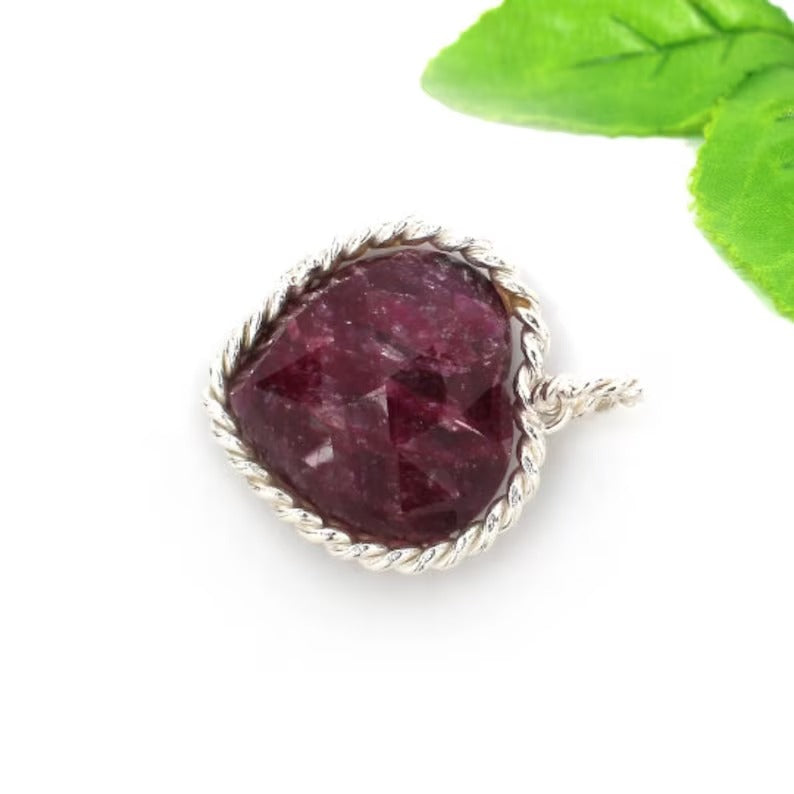 Ruby Corundum Gemstone 92.5 Sterling Silver Pendant