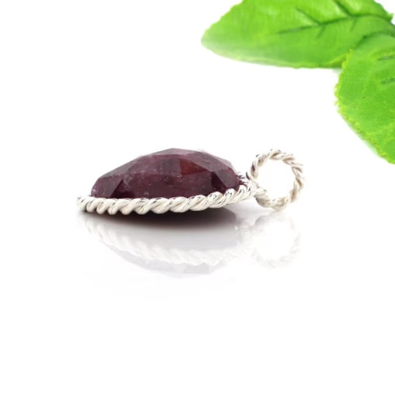 Ruby Corundum Gemstone 92.5 Sterling Silver Pendant