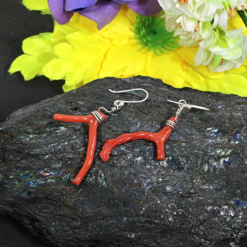 Natural Italian Coral 92.5 Sterling Silver Earrings