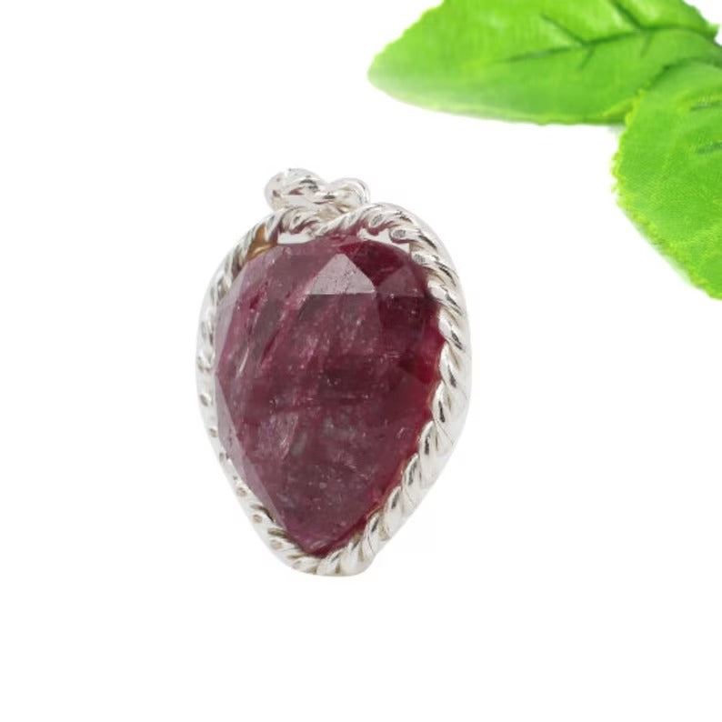 Ruby Corundum Gemstone 92.5 Sterling Silver Pendant