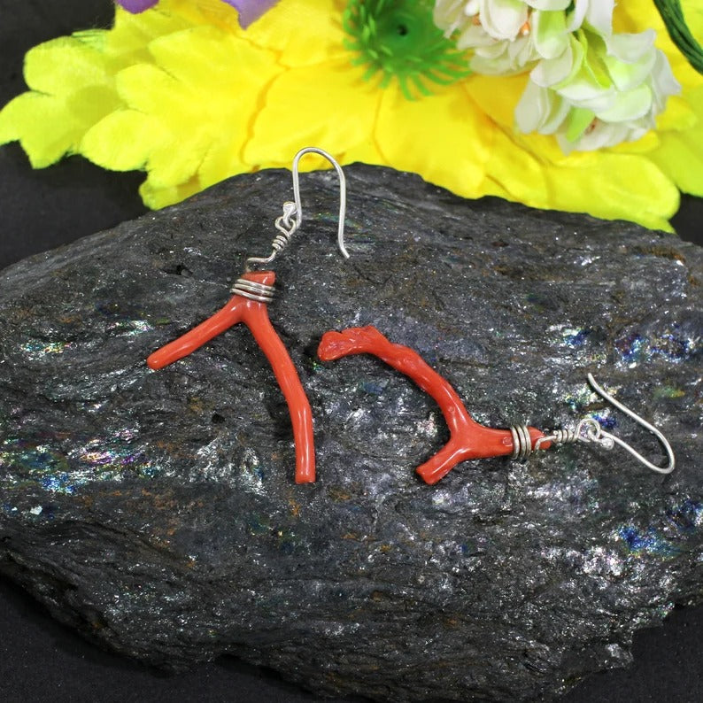 Natural Italian Coral 92.5 Sterling Silver Earrings