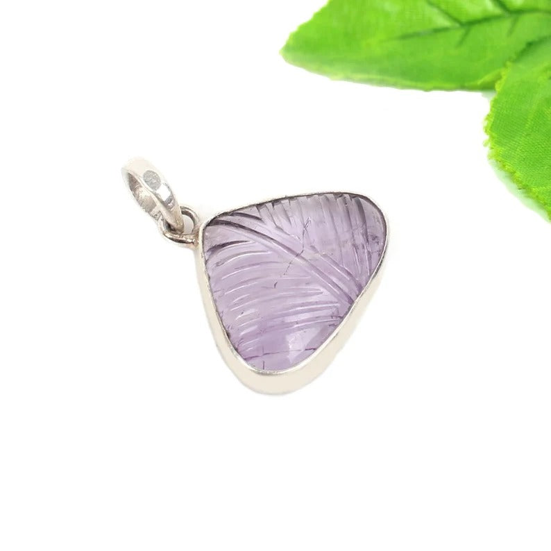 Amethyst Carving Gemstone 92.5 Sterling Silver Pendant