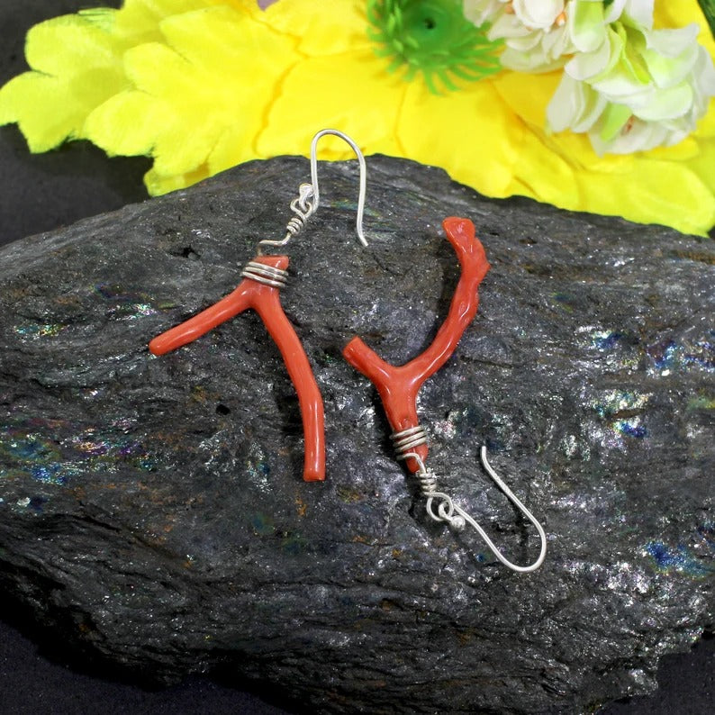 Natural Italian Coral 92.5 Sterling Silver Earrings