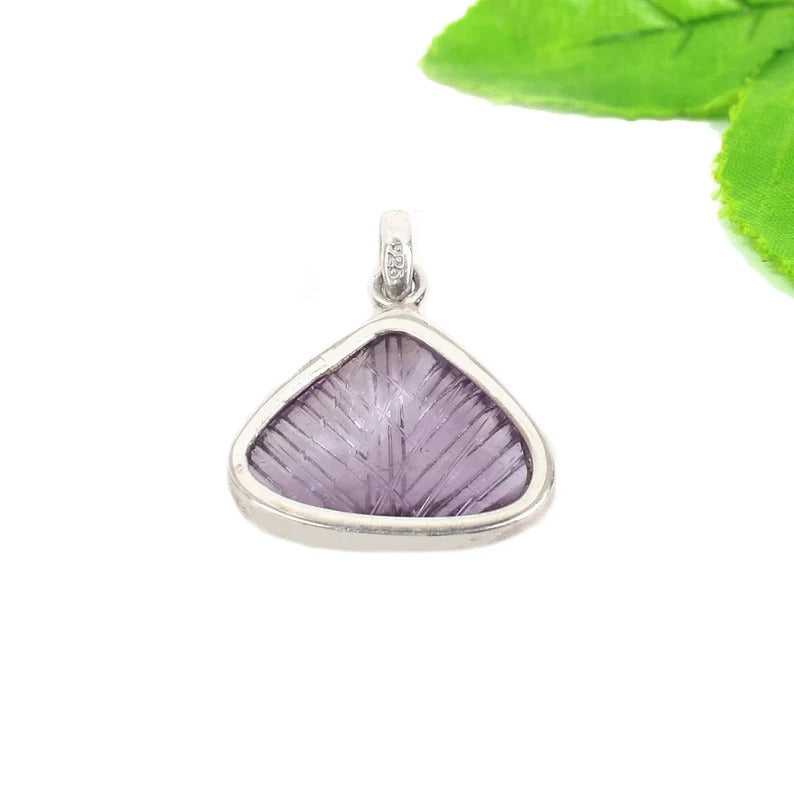 Amethyst Carving Gemstone 92.5 Sterling Silver Pendant