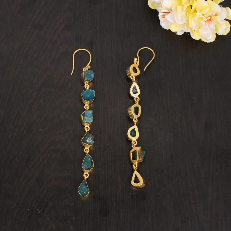 Natural Neon Apatite Gold Plated Sterling Silver Earring