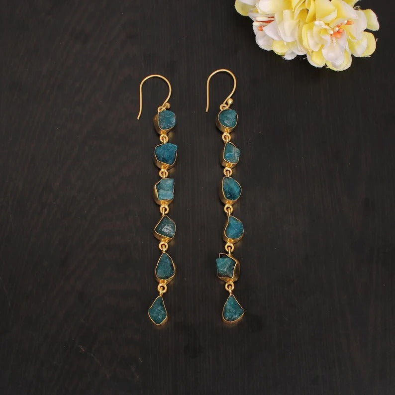 Natural Neon Apatite Gold Plated Sterling Silver Earring