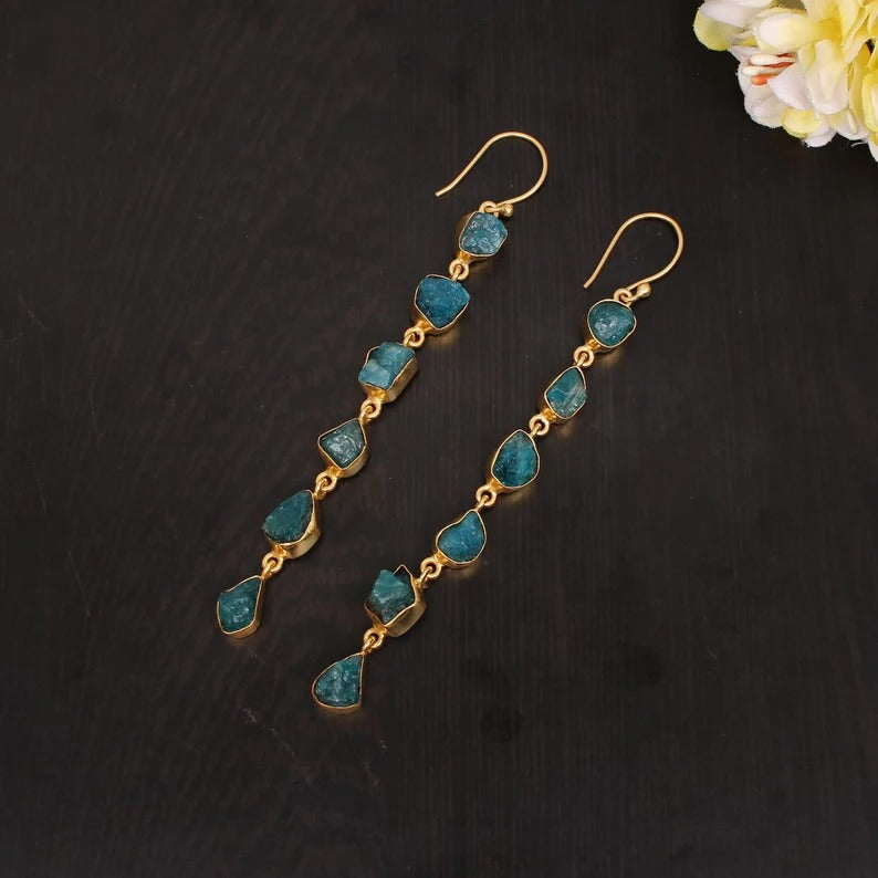 Natural Neon Apatite Gold Plated Sterling Silver Earring