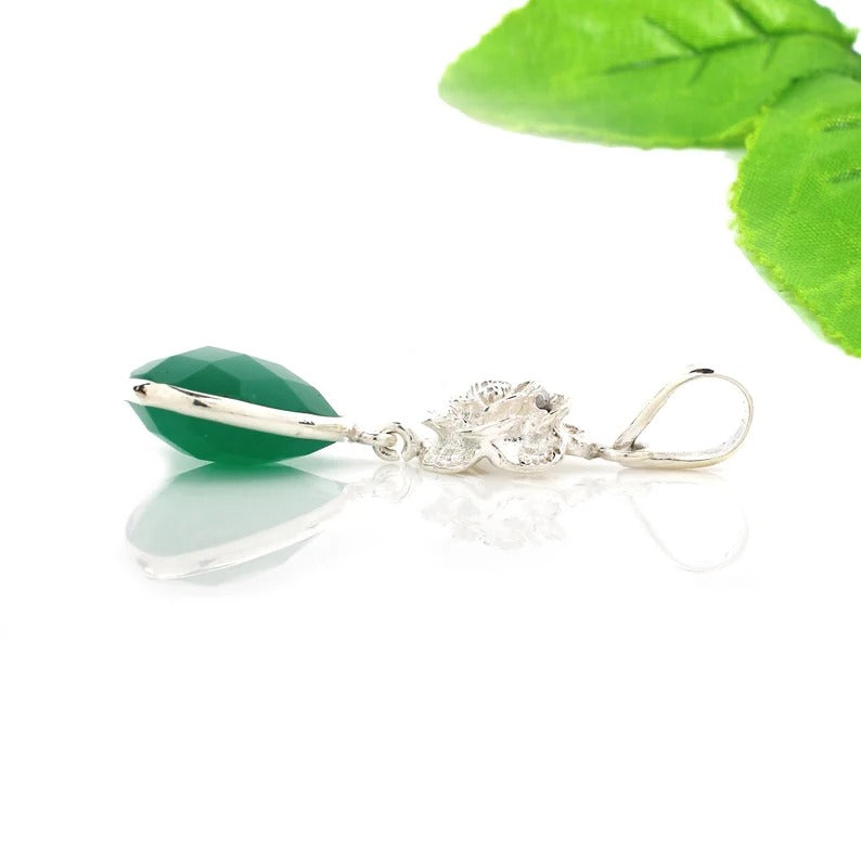 Green Onyx Gemstone Flower Charm 92.5 Sterling Silver Pendant