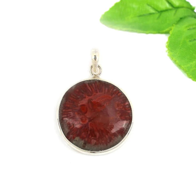 Utah Coral Gemstone 92.5 Sterling Silver Pendant