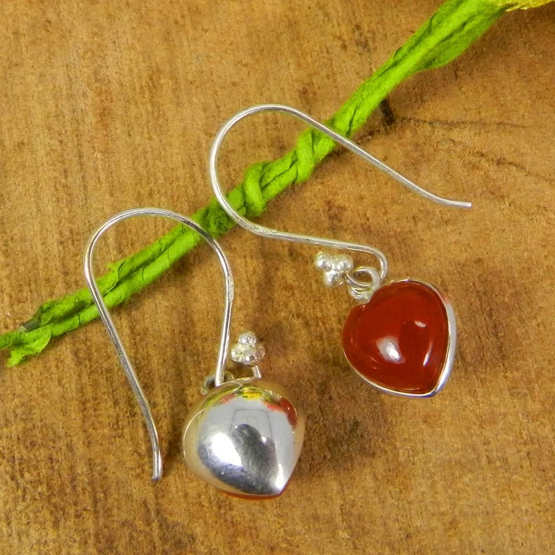 92.5 Sterling Silver Red Onyx Heart Shape Earrings