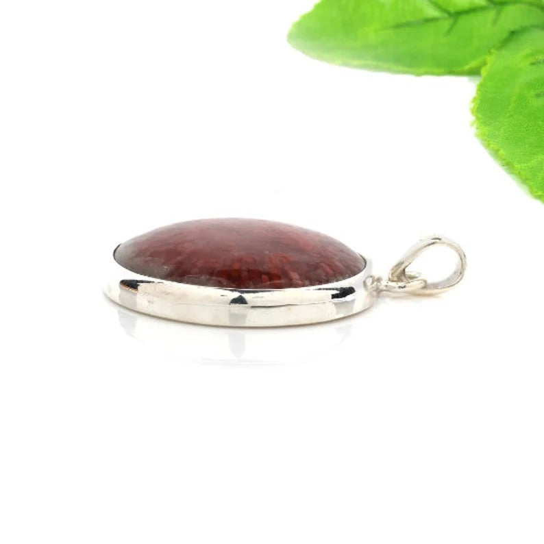 Utah Coral Gemstone 92.5 Sterling Silver Pendant