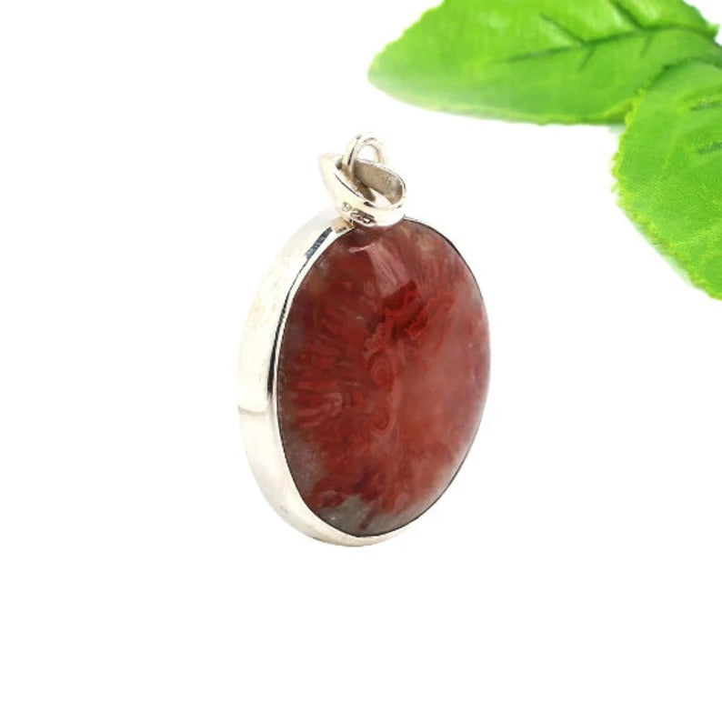 Utah Coral Gemstone 92.5 Sterling Silver Pendant