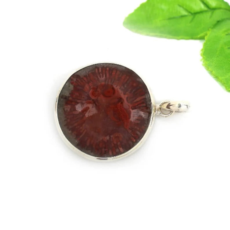 Utah Coral Gemstone 92.5 Sterling Silver Pendant