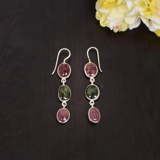 92.5 Sterling Silver Natural Tourmaline Dangle Earring