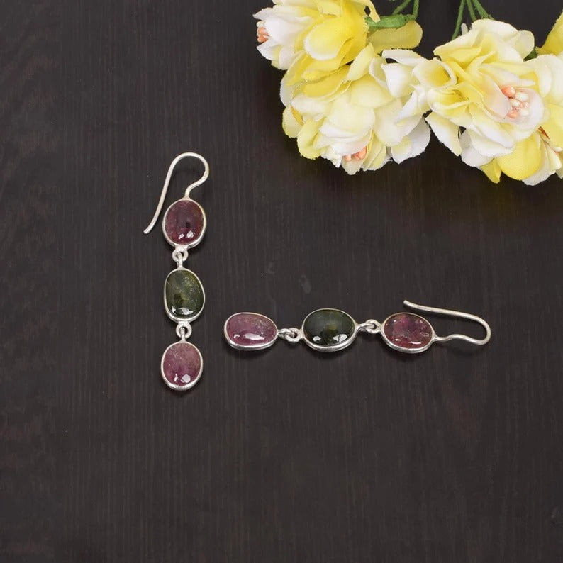 92.5 Sterling Silver Natural Tourmaline Dangle Earring