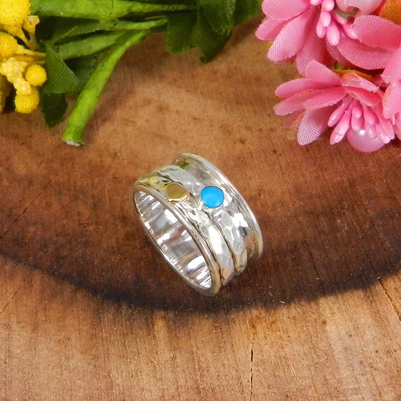 92.5 Sterling Silver Turquoise Gemstone Spinner Ring