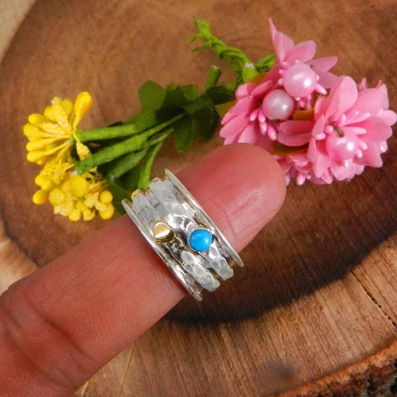 92.5 Sterling Silver Turquoise Gemstone Spinner Ring