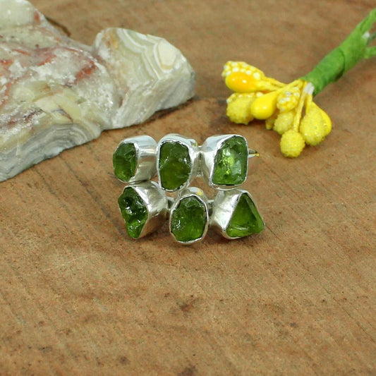 92.5 Sterling Silver Raw Peridot Gemstone Ring