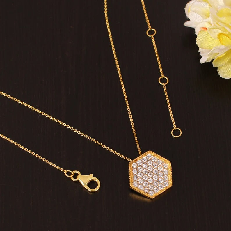 925 Sterling Silver Necklace Cz Stone Gold Plated Necklace