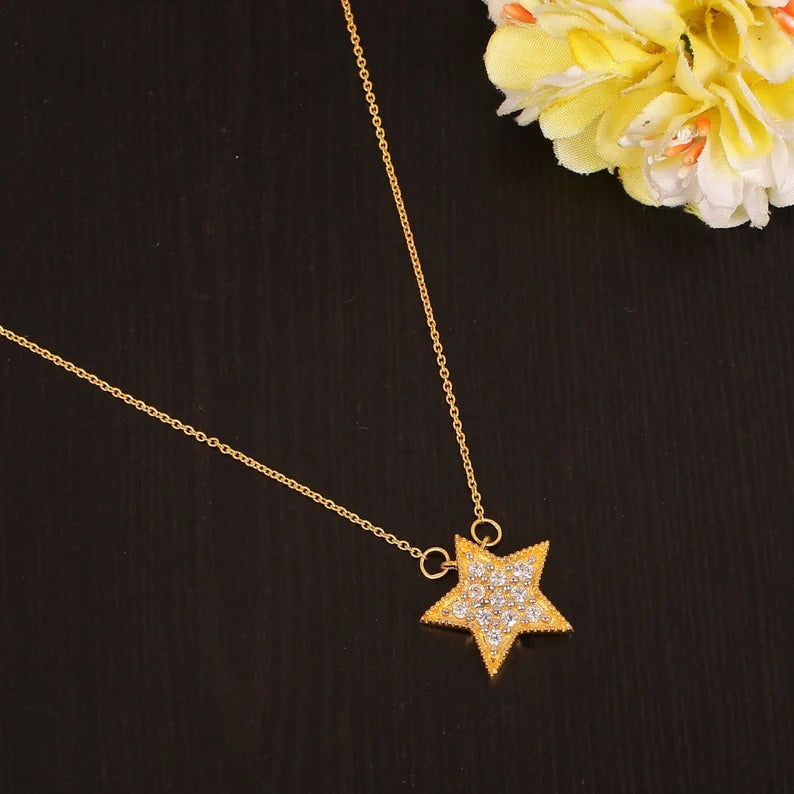 92.5 Sterling Silver Star Shape Necklace