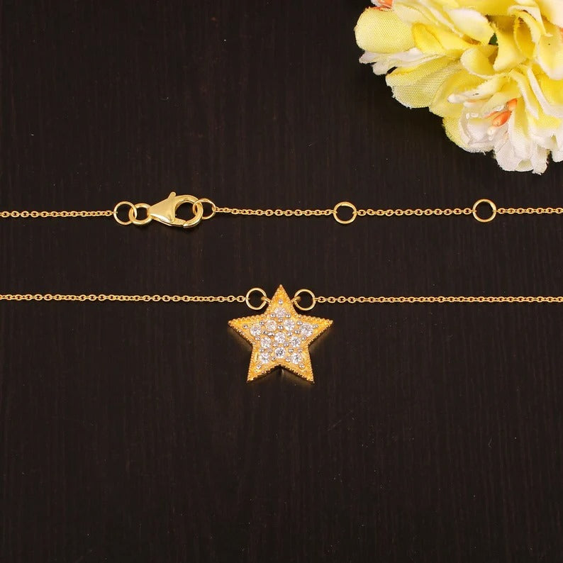 92.5 Sterling Silver Star Shape Necklace