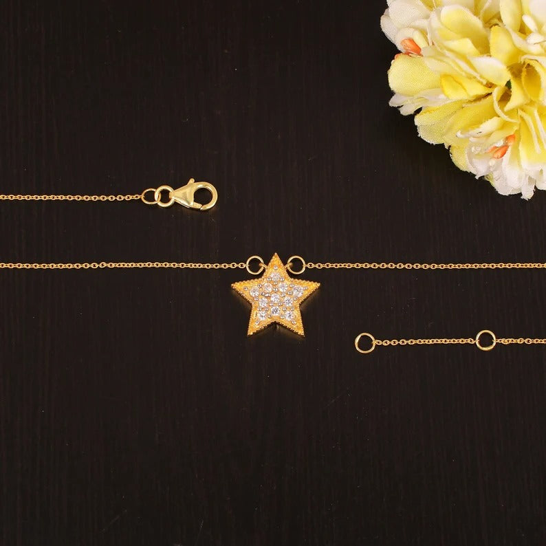 92.5 Sterling Silver Star Shape Necklace