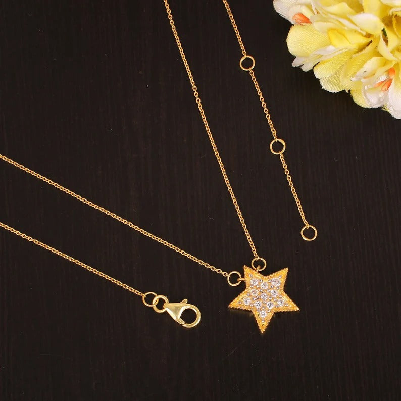 92.5 Sterling Silver Star Shape Necklace