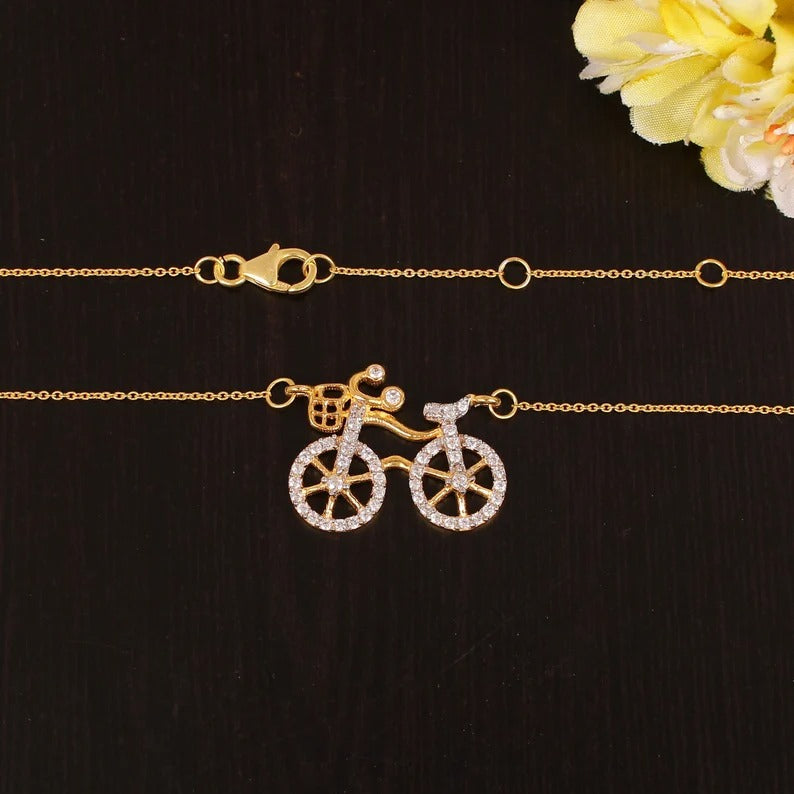 925 Sterling Silver Cycle Shape Cz Stone Necklace