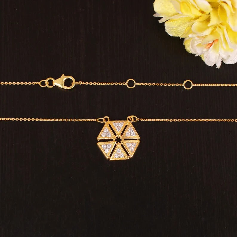 925 Sterling Silver Gold Plated CZ Gemstone Necklace