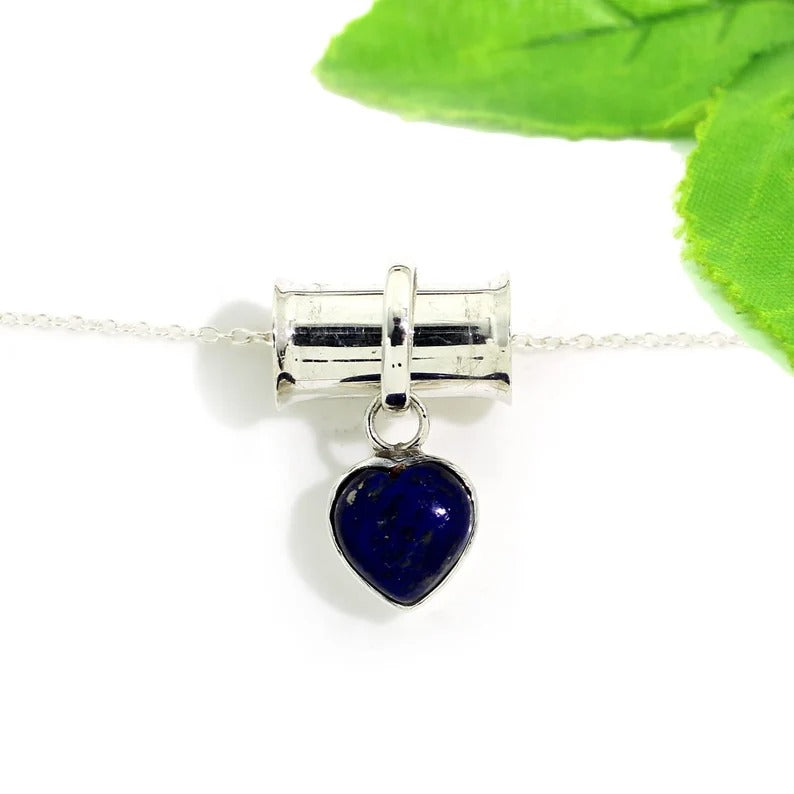 Heart Shape Lapis Lazuli 92.5 Sterling Silver Necklace