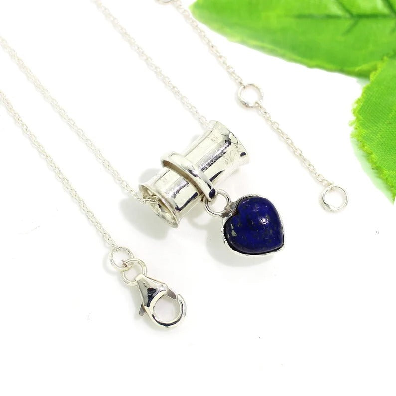 Heart Shape Lapis Lazuli 92.5 Sterling Silver Necklace