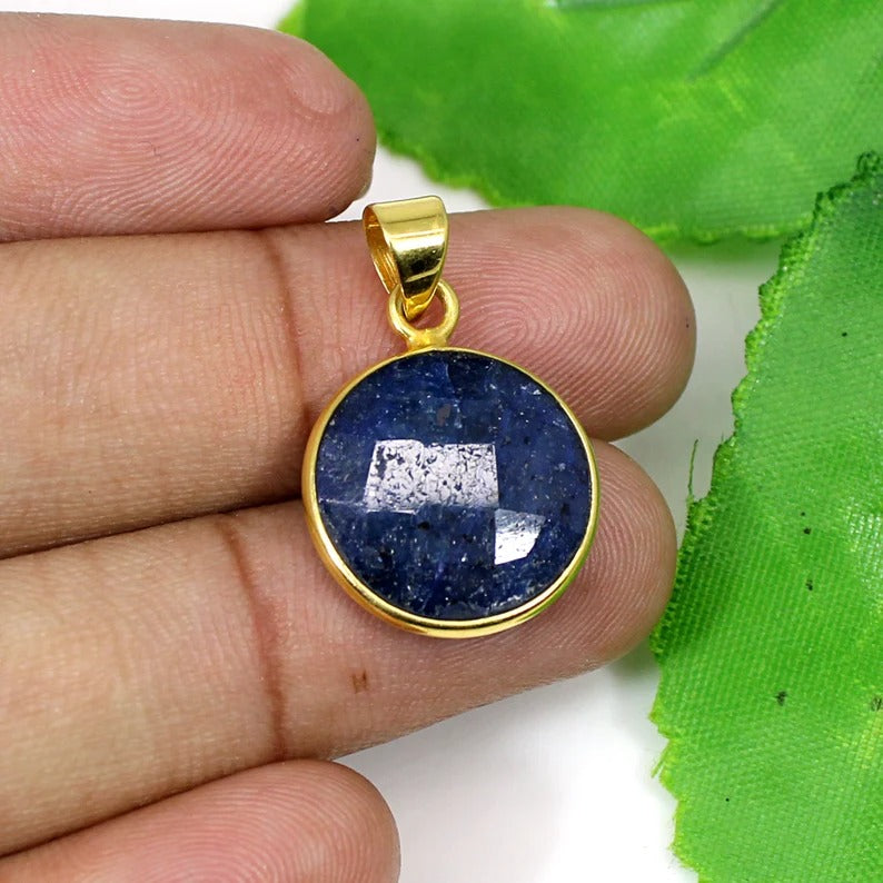 92.5 Sterling Silver Sapphire Corundum Gemstone Pendant