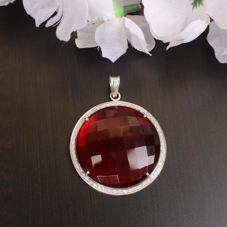 92.5 Sterling Silver Garnet Gemstone Pendant