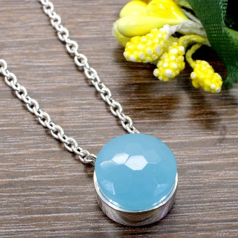 92.5 Sterling Silver Aqua Chalcedony Jewelry Set