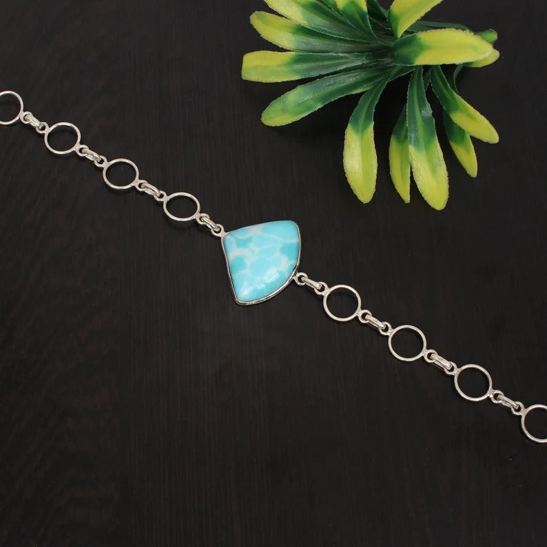 Turquoise Gemstone Solid Silver Bracelet