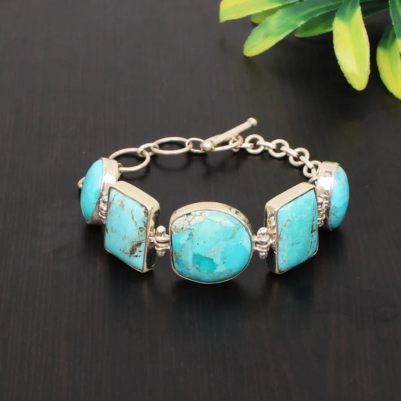 92.5 Sterling Silver Turquoise Gemstone Bracelet