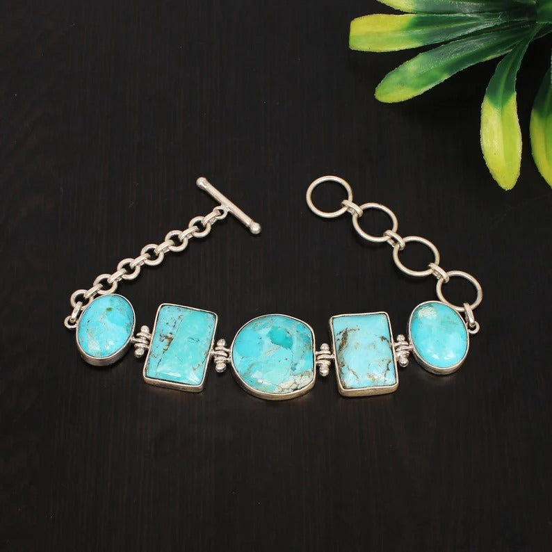 92.5 Sterling Silver Turquoise Gemstone Bracelet