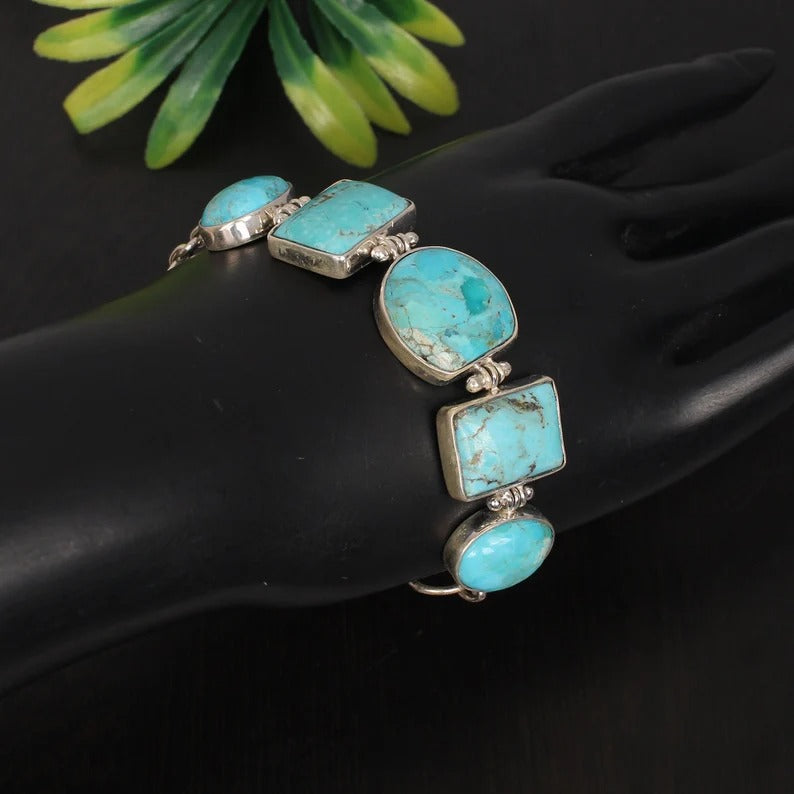 92.5 Sterling Silver Turquoise Gemstone Bracelet