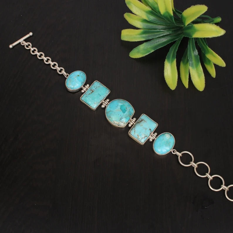 92.5 Sterling Silver Turquoise Gemstone Bracelet