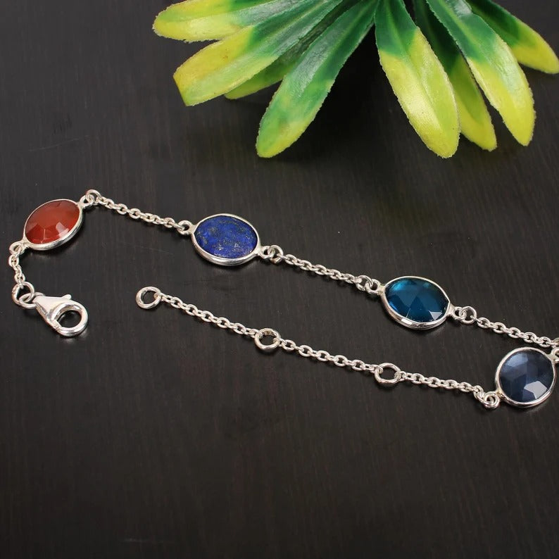 92.5 Sterling Silver Multi Gemstone Bracelet