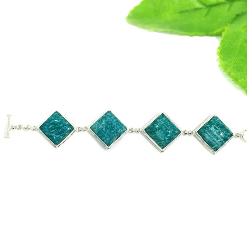 Natural Amazonite Gemstone 92.5 Sterling Silver Bracelet