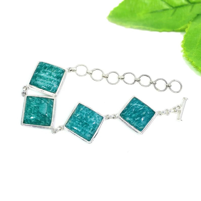 Natural Amazonite Gemstone 92.5 Sterling Silver Bracelet