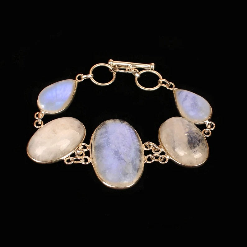 92.5 Sterling Silver Rainbow Moonstone Gemstone Bracelet