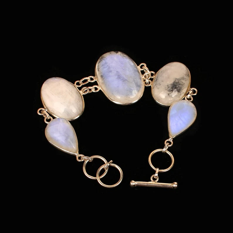 92.5 Sterling Silver Rainbow Moonstone Gemstone Bracelet