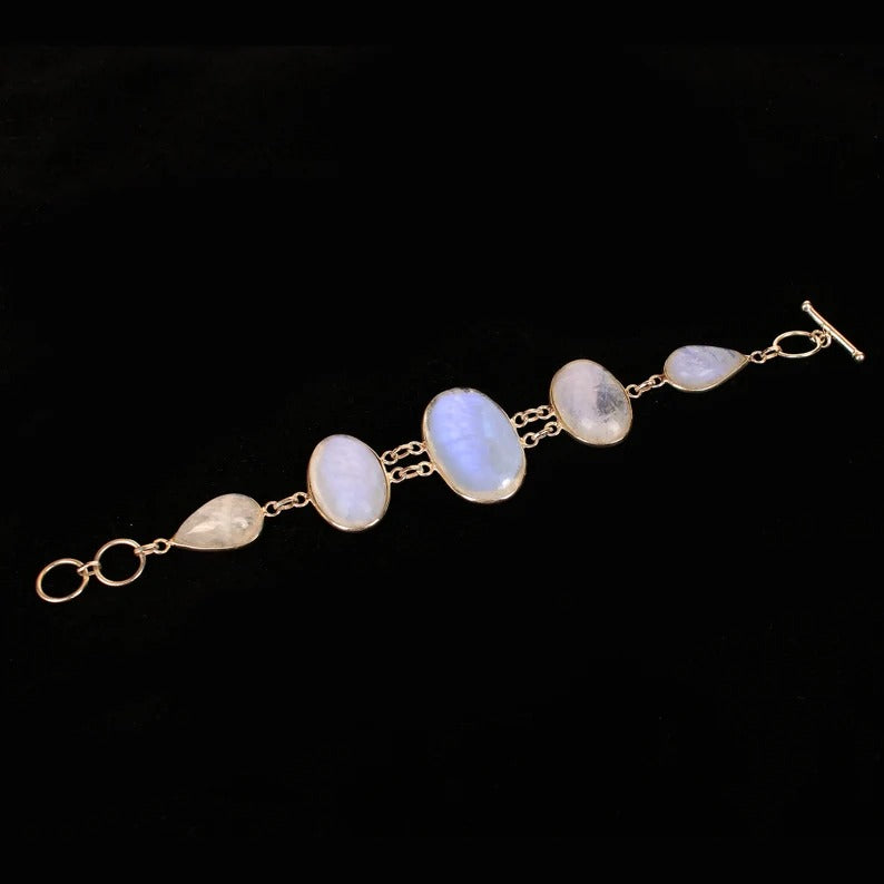 92.5 Sterling Silver Rainbow Moonstone Gemstone Bracelet